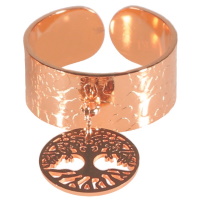 Bague avec pendant arbre de vie en acier 316L rosé. Taille ajustable.