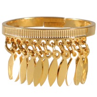 Bague anneau avec pendants en acier 316L doré. Taille ajustable.