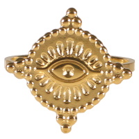 Bague en forme d'œil de Turquie en acier doré. Taille ajustable.