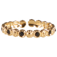 Bague anneau en acier doré sertie de cristaux de couleur noir. Taille ajustable.