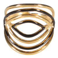 Bague fantaisie multi rangs en acier doré pavée en partie d'émail de couleur noir. Taille ajustable.