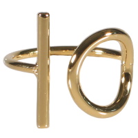 Bague en forme de fermoir cabillaud rigide en acier doré. Taille ajustable.