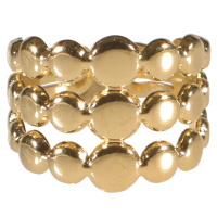 Bague triple rangs composée de pastilles rondes en acier doré. Taille ajustable.