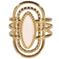 Bague en acier doré surmontée d'une pierre de couleur blanche. Taille ajustable.
