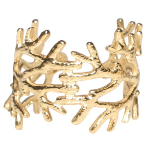 Bague en forme d'algues en acier inoxydable doré. Taille ajustable.