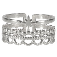 Bague fantaisie multi rangs avec une étoile en acier argenté. Taille ajustable.