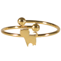 Bague anneau surmontée d'un chat en acier doré. Taille ajustable.