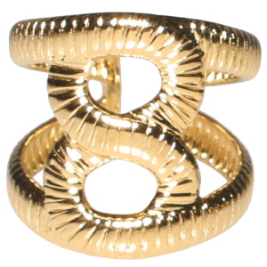 Bague anneaux entrelacés en acier doré. Taille ajustable.