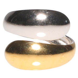 Bague en acier argenté et acier doré. Taille ajustable.