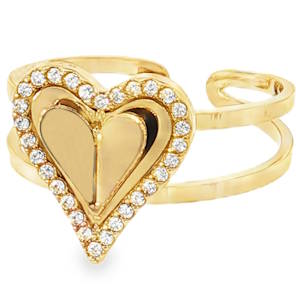 Exprimez votre amour avec cette bague en acier doré, ornée d'un motif de cœur scintillant. Chaque strass incolore, taillé en brillant rond, capte et reflète la lumière avec une clarté exceptionnelle. Une pièce de joaillerie exquise, symbole d'affection et de style, idéale pour compléter votre collection ou offrir un cadeau inoubliable. Taille ajustable.