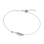 Bracelet Plume en argent 925/000 rhodié et pierre d'imitation turquoise.