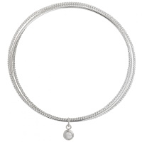 Bracelet triple joncs fermés en argent 925/000 rhodié avec un pendant serti d'un nacre.