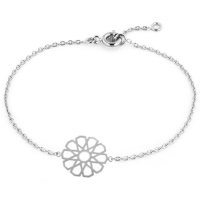 Bracelet composé d'une chaîne et d'un mandala en argent 925/000 rhodié. Fermoir anneau de ressort avec anneaux de rappel à 15.5 et 17.5 cm.