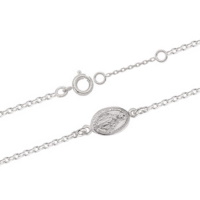 Bracelet composé d'une chaîne et d'un médaillon Miraculeuse Regina Sine Labe Originali Concepta en argent 925/000 rhodié. Fermoir anneau ressort avec anneaux de rappel à 15.5 et 16.5 cm.