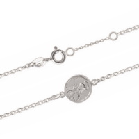 Bracelet composé d'une chaîne et d'un médaillon Miraculeuse Sainte Rita en argent 925/000 rhodié. Fermoir anneau ressort avec anneaux de rappel à 15 et 16 cm.