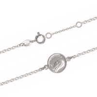 Bracelet composé d'une chaîne et d'un médaillon Miraculeuse de la Vierge de Medjugorje en argent 925/000 rhodié. Fermoir anneau ressort avec anneaux de rappel à 15 et 16 cm.