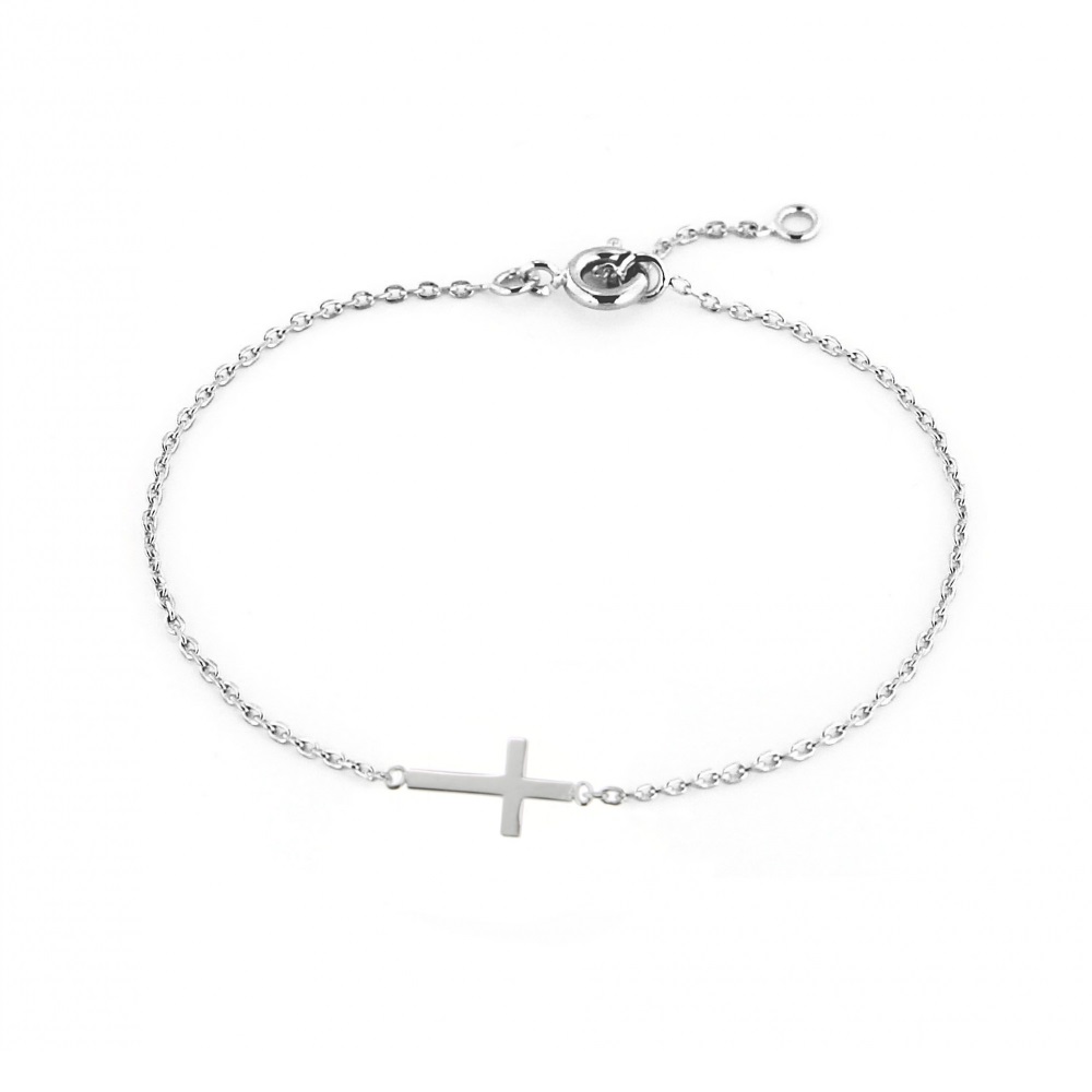 Bracelet avec croix en argent 925/000 rhodié. Croix  Adolescent Adulte Femme Fille Indémodable Religion Symboles 