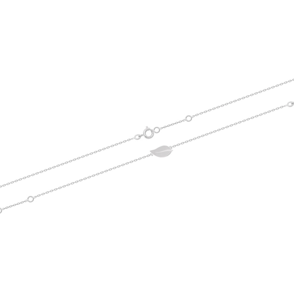 Bracelet composé d'une chaîne avec une feuille en argent 925/000 rhodié.<br/>Fermoir anneau de ressort avec anneaux de rappel à 15 et 17 cm. Feuille  Adolescent Adulte Femme Fille Indémodable Nature 
