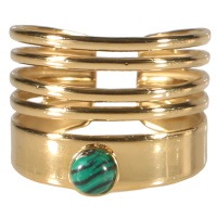 Bague multi rangs en acier doré surmontée d'un cabochon en véritable pierre de malachite. Taille ajustable.