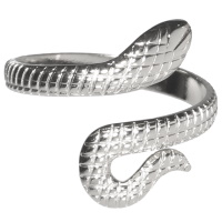 Bague en forme de serpent en acier argenté. Taille ajustable.