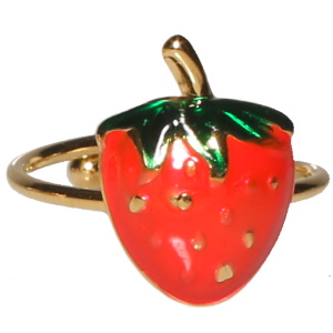 Bague en acier doré surmontée d'une fraise en émail de couleur. Taille ajustable.