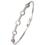 Bracelet jonc rigide en argent 925/000 rhodié et oxyde de zirconium. Ouverture.