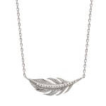 Collier feuille en argent 925/000 rhodié et oxyde de zirconium.