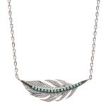 Collier plume en argent 925/000 rhodié et pierre d'imitation turquoise.