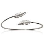 Bracelet jonc rigide plume en argent 925/000 rhodié et oxyde de zirconium. 