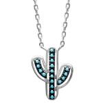 Collier cactus en argent 925/000 rhodié et pierres d'imitation turquoise.