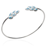 Bracelet jonc Laurier en argent 925/000 rhodié et pierres d'imitation turquoise.