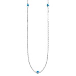 Collier sautoir en argent 925/000 rhodié et pierres d'imitation turquoise.