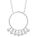 Collier avec pendentif cercle en argent 925/000 rhodié et petites boules avec oxydes de zirconium.