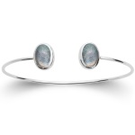 Bracelet jonc en argent 925/000 rhodié et deux pierres labradorite.