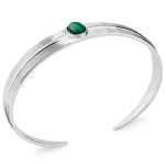 Bracelet jonc ouvert rigide en argent 925/000 rhodié et pierre malachite.