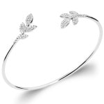 Bracelet jonc ouvert en argent 925/000 rhodié et branches avec feuilles en oxydes de zirconium.