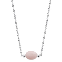 Collier composé d'une chaîne en argent 925/000 rhodié et d'un pendentif ovale en véritable pierre de quartz rose. Fermoir mousqueton avec 3 cm de rallonge.