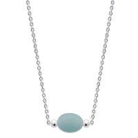 Collier composé d'une chaîne en argent 925/000 rhodié et d'un pendentif ovale en véritable pierre d'amazonite. Fermoir mousqueton avec 3 cm de rallonge.