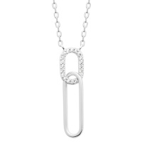 Collier composé d'une chaîne et d'un pendentif trombones entrelacés en argent 925/000 rhodié et un pavé d'oxydes de zirconium blancs. Fermoir mousqueton avec anneaux de rappel à 40, 42 et 45 cm.