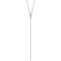 Collier de forme Y composé d'une chaîne en argent 925/000 rhodié et de deux oxydes de zirconium blancs sertis clos. Fermoir mousqueton avec anneaux de rappel à 40, 42 et 45 cm.