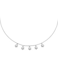 Collier composé d'une chaîne en argent 925/000 rhodié avec 5 soleils sertis d'un oxyde de zirconium blanc. Fermoir mousqueton avec anneaux de rappel à 40, 42 et 45 cm.