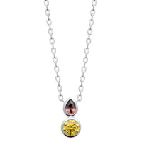 Collier composé d'une chaîne en argent 925/000 rhodié et d'un pendentif serti de deux pierres de couleur. Fermoir mousqueton avec anneaux de rappel à 40, 42 et 45 cm.