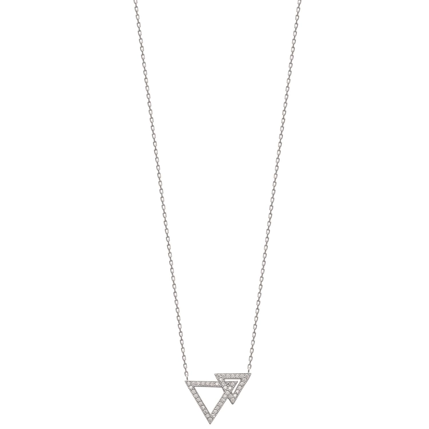 Collier triangle en argent 925/000 rhodié et oxyde de zirconium. Triangle  Adolescent Adulte Femme Fille Indémodable 