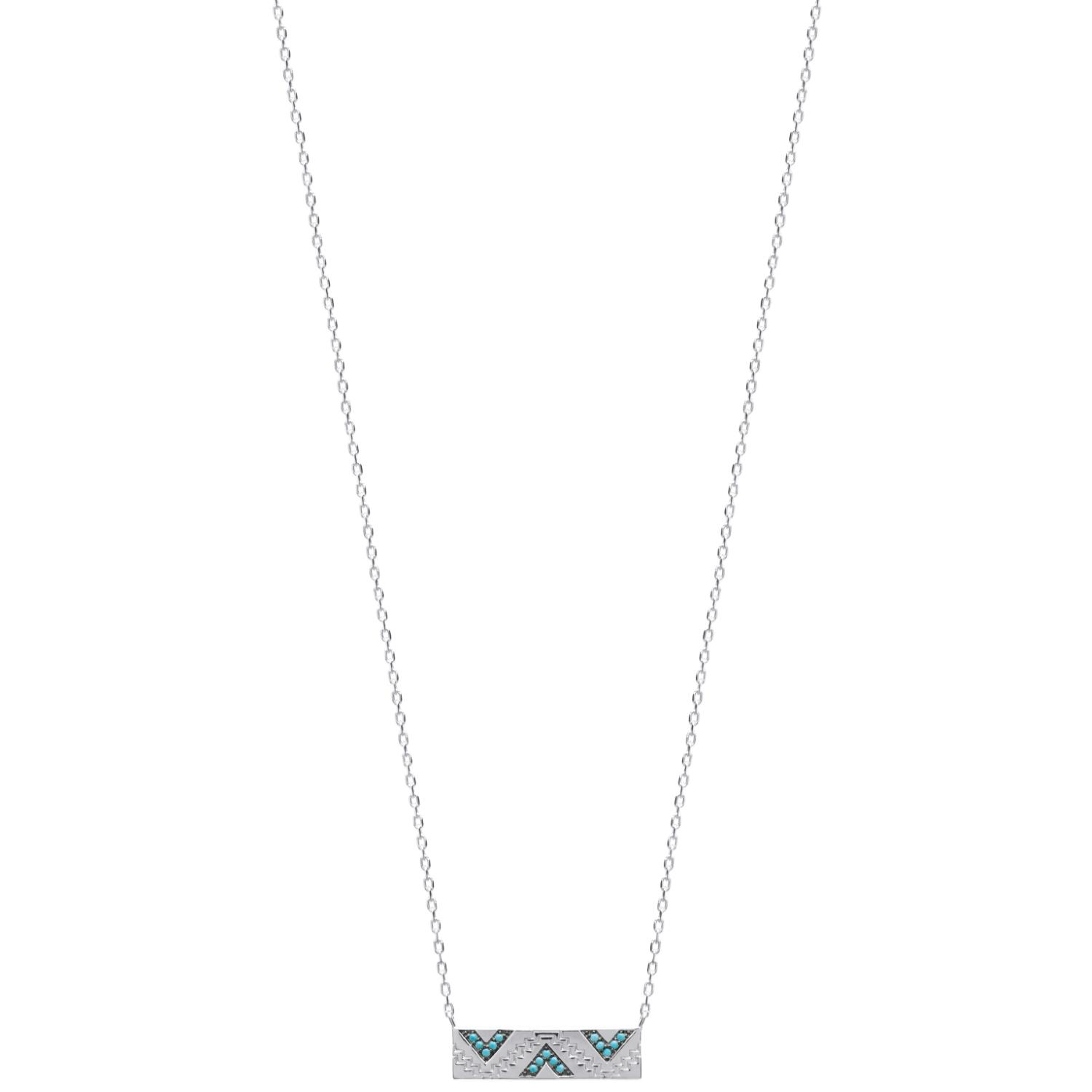 Collier en argent 925/000 rhodié et pierre d'imitation turquoise. Rectangle Triangle Turquoise  Adolescent Adulte Femme Fille Indémodable 