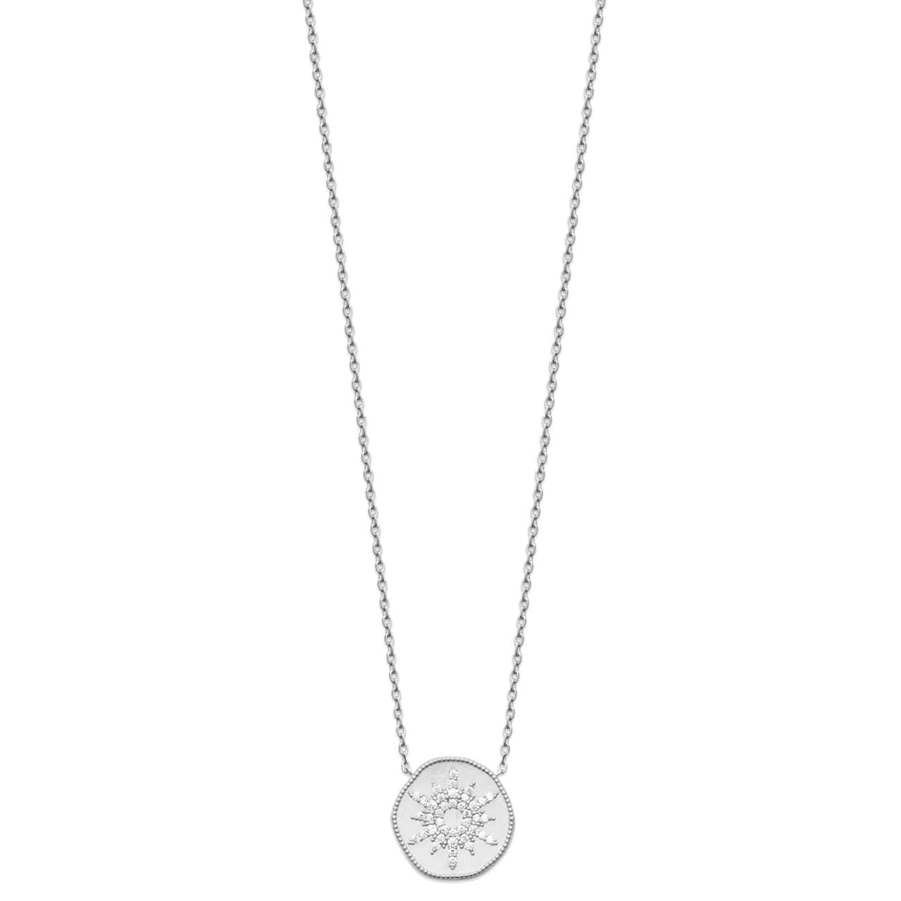 Collier avec pendentif en argent 925/000 rhodié et étoile en oxydes de zirconium. Etoile Rond Strass  Adolescent Adulte Femme Fille Indémodable Nature 