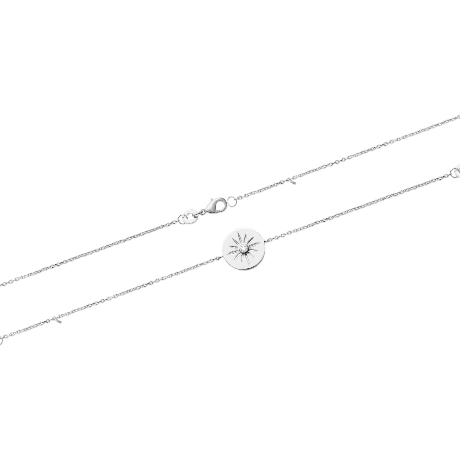 Bracelet avec pastille motif étoile en argent 925/000 rhodié et oxyde de zirconium. Etoile Rond  Adolescent Adulte Femme Fille Indémodable Nature 