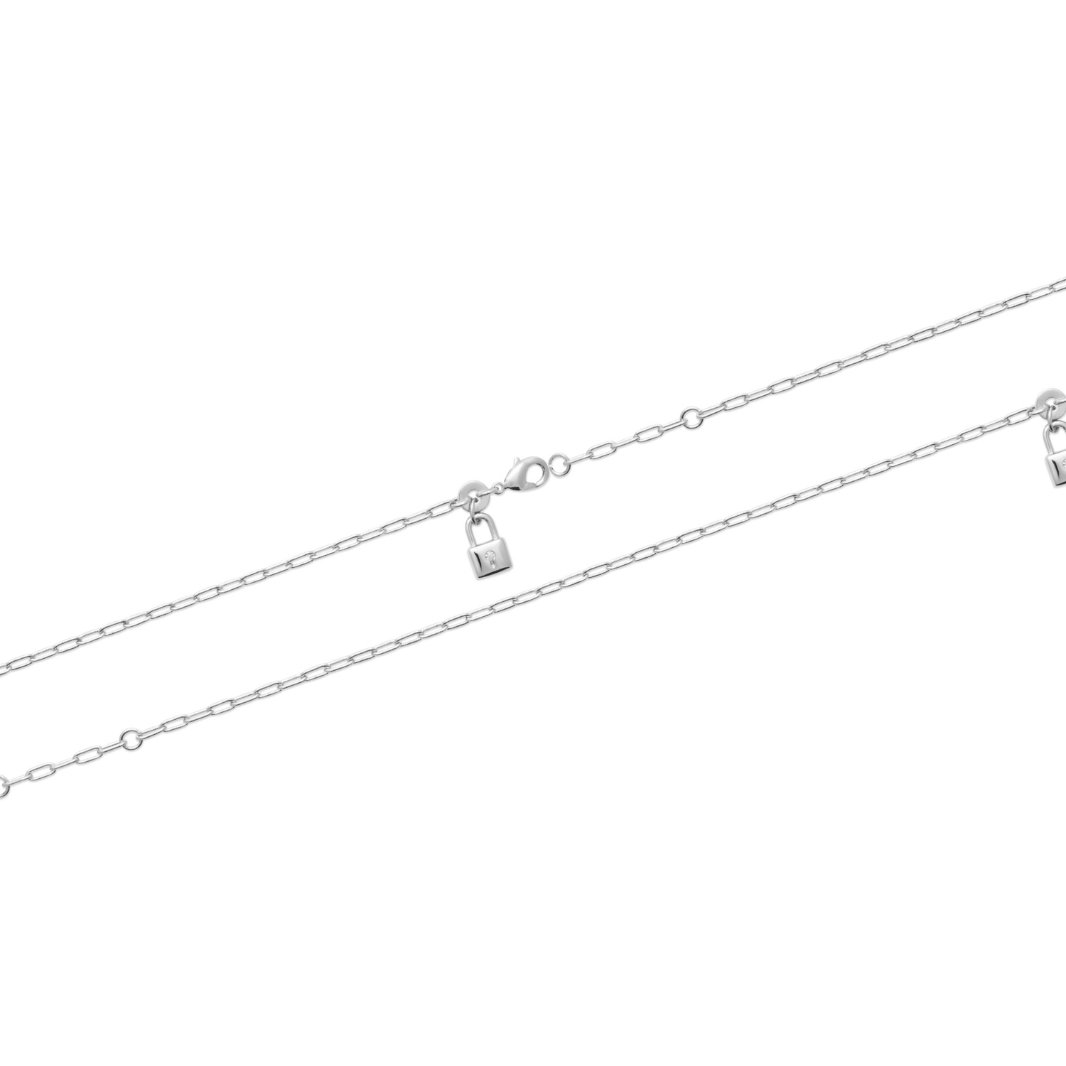Bracelet composé d'une chaîne en argent 925/000 rhodié et d'un cadenas serti d'un oxyde de zirconium blanc.<br/>Fermoir mousqueton avec anneaux de rappel à 16 et 18 cm. Cadenas Strass  Adolescent Adulte Femme Fille Indémodable 
