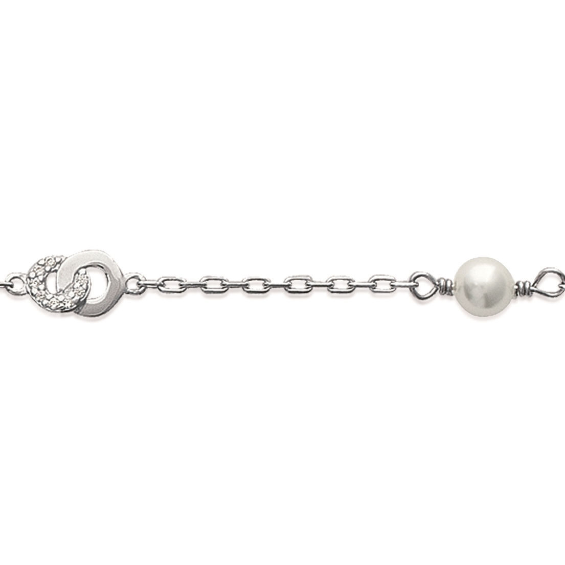 Bracelet en argent 925/000 rhodié, oxyde de zirconium et perle d'imitation. Boule Perle  Adulte Femme Indémodable Mariage 