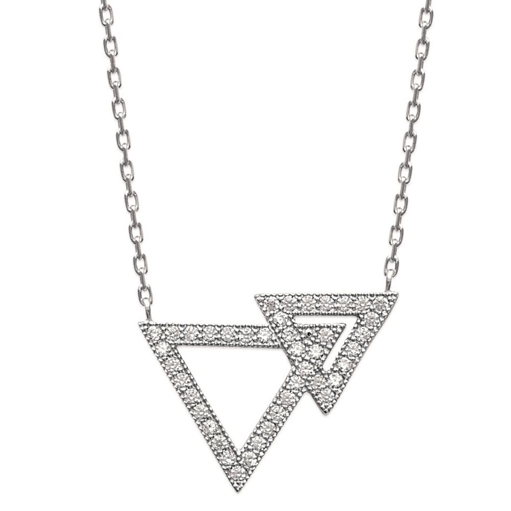 Collier triangle en argent 925/000 rhodié et oxyde de zirconium. Triangle  Adolescent Adulte Femme Fille Indémodable 