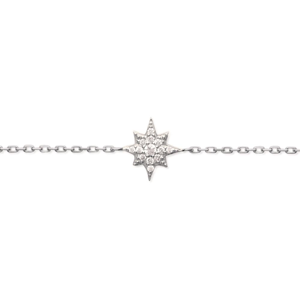 Bracelet étoile en argent 925/000 rhodié et oxyde de zirconium. Etoile  Adolescent Adulte Femme Fille Indémodable 